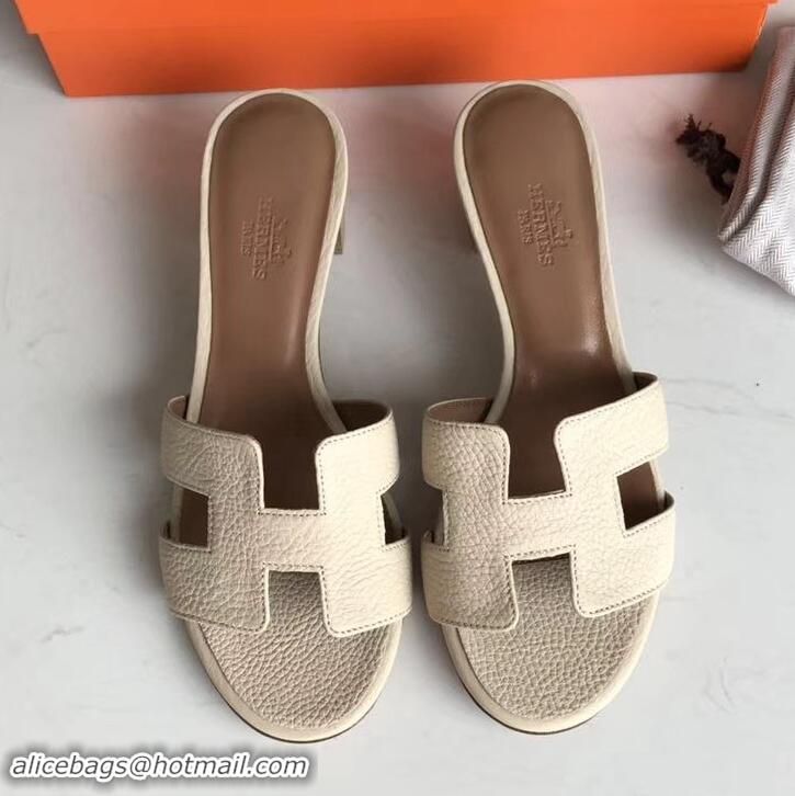 Hot Style Hermes Heel 5cm Oasis Slipper Sandals in Togo Leather H701031 Creamy