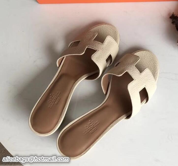 Hot Style Hermes Heel 5cm Oasis Slipper Sandals in Togo Leather H701031 Creamy