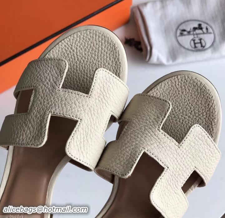 Hot Style Hermes Heel 5cm Oasis Slipper Sandals in Togo Leather H701031 Creamy