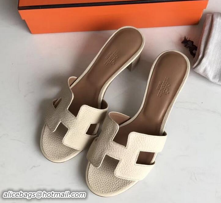 Hot Style Hermes Heel 5cm Oasis Slipper Sandals in Togo Leather H701031 Creamy