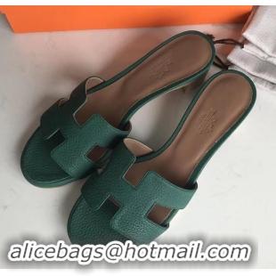 Grade Quality Hermes Heel 5cm Oasis Slipper Sandals in Togo Leather H701031 Green