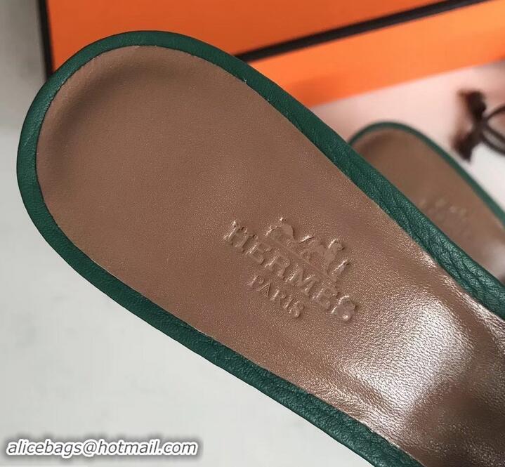 Grade Quality Hermes Heel 5cm Oasis Slipper Sandals in Togo Leather H701031 Green