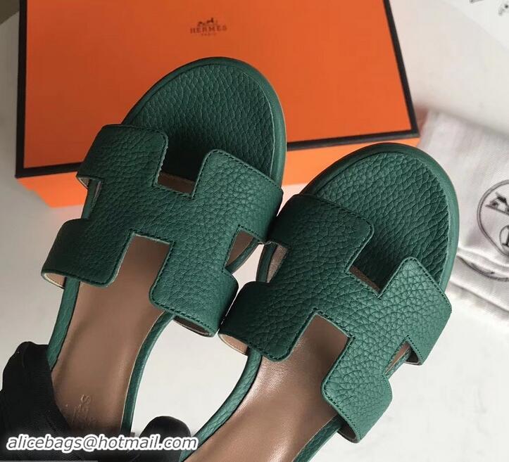 Grade Quality Hermes Heel 5cm Oasis Slipper Sandals in Togo Leather H701031 Green