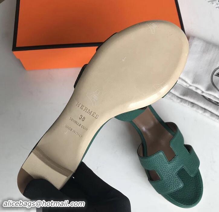 Grade Quality Hermes Heel 5cm Oasis Slipper Sandals in Togo Leather H701031 Green