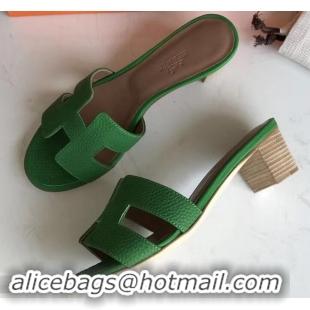 Discount Hermes Heel 5cm Oasis Slipper Sandals in Togo Leather H701031 Bamboo Green