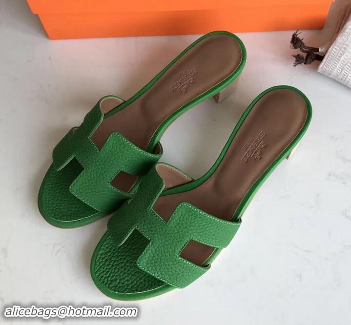 Discount Hermes Heel 5cm Oasis Slipper Sandals in Togo Leather H701031 Bamboo Green