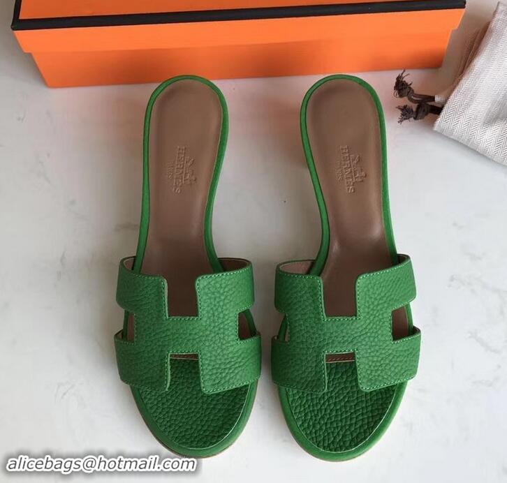 Discount Hermes Heel 5cm Oasis Slipper Sandals in Togo Leather H701031 Bamboo Green