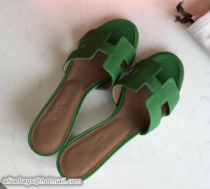 Discount Hermes Heel 5cm Oasis Slipper Sandals in Togo Leather H701031 Bamboo Green