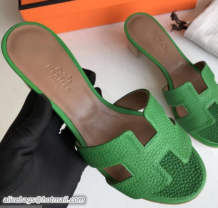 Discount Hermes Heel 5cm Oasis Slipper Sandals in Togo Leather H701031 Bamboo Green