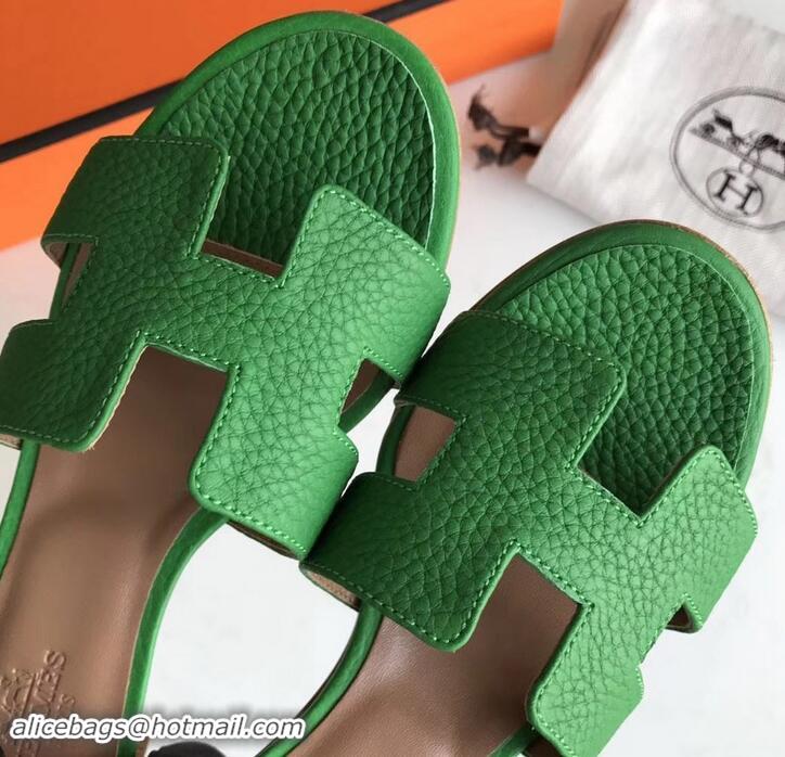 Discount Hermes Heel 5cm Oasis Slipper Sandals in Togo Leather H701031 Bamboo Green