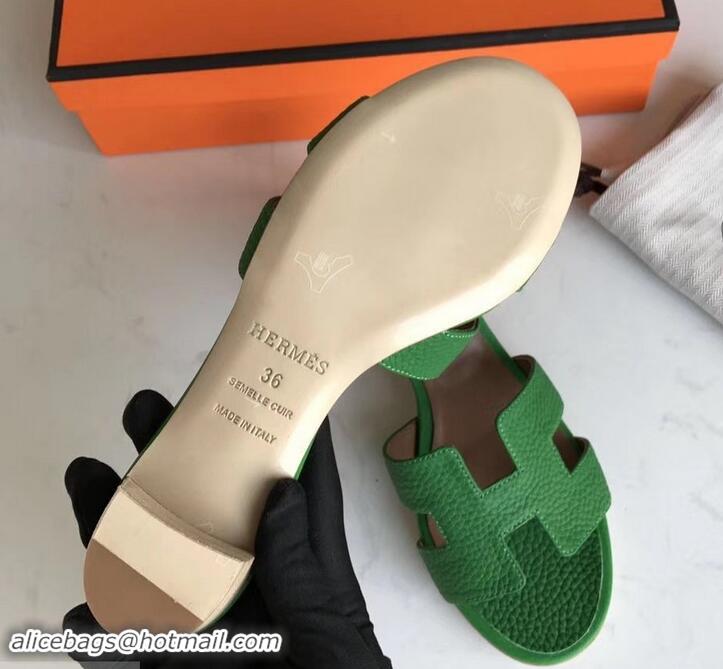 Discount Hermes Heel 5cm Oasis Slipper Sandals in Togo Leather H701031 Bamboo Green