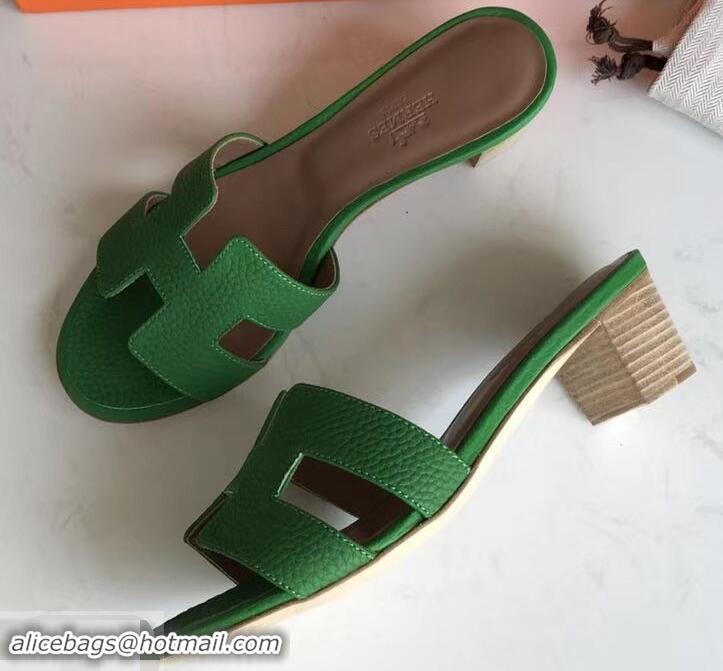 Discount Hermes Heel 5cm Oasis Slipper Sandals in Togo Leather H701031 Bamboo Green