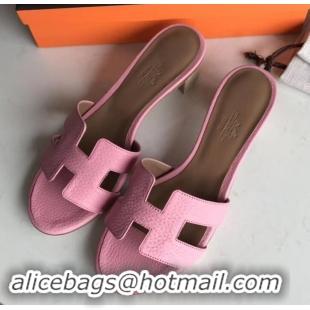 Sumptuous Hermes Heel 5cm Oasis Slipper Sandals in Togo Leather H701031 Pink