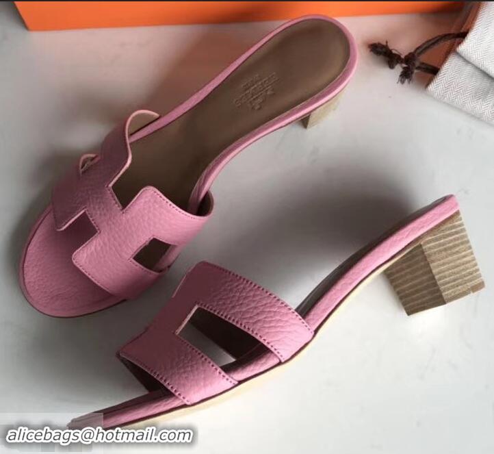 Sumptuous Hermes Heel 5cm Oasis Slipper Sandals in Togo Leather H701031 Pink