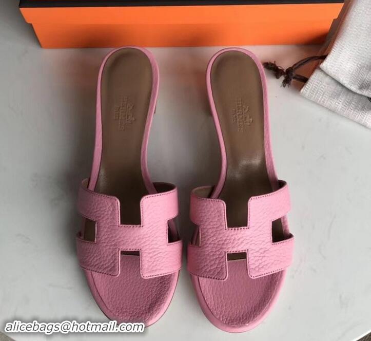 Sumptuous Hermes Heel 5cm Oasis Slipper Sandals in Togo Leather H701031 Pink