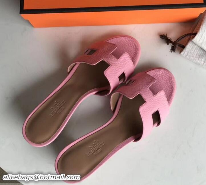 Sumptuous Hermes Heel 5cm Oasis Slipper Sandals in Togo Leather H701031 Pink