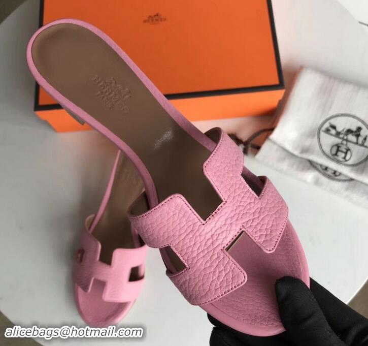 Sumptuous Hermes Heel 5cm Oasis Slipper Sandals in Togo Leather H701031 Pink