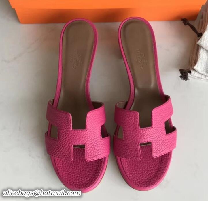 Best Grade Hermes Heel 5cm Oasis Slipper Sandals in Togo Leather H701031 Fuchsia