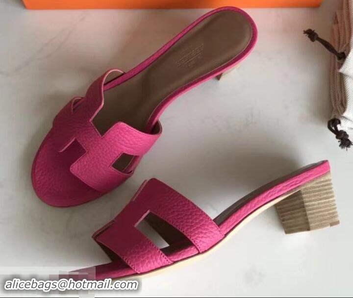 Best Grade Hermes Heel 5cm Oasis Slipper Sandals in Togo Leather H701031 Fuchsia