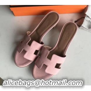 Popular Style Hermes Heel 5cm Oasis Slipper Sandals in Togo Leather H701031 Cherry Pink