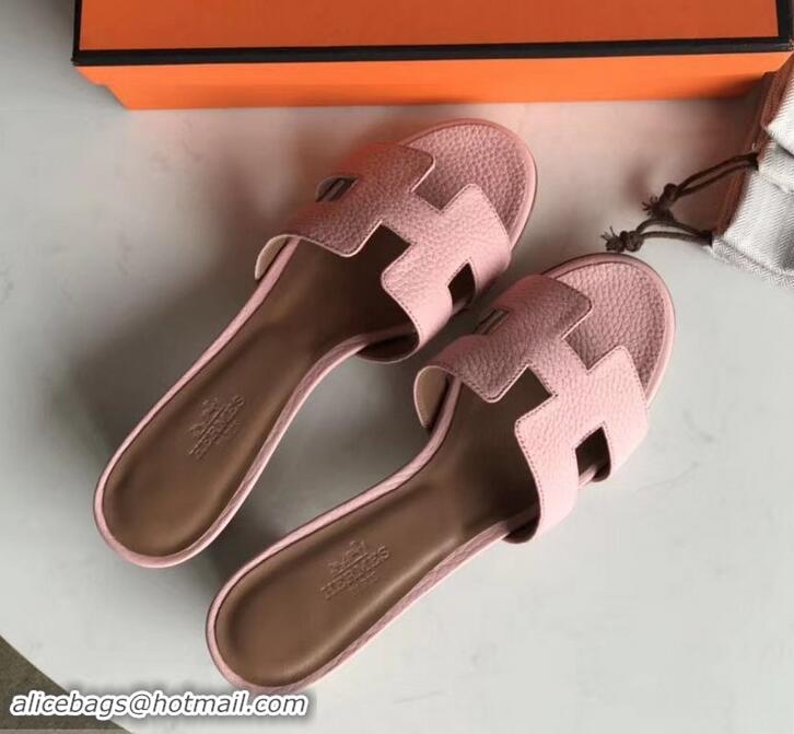 Popular Style Hermes Heel 5cm Oasis Slipper Sandals in Togo Leather H701031 Cherry Pink