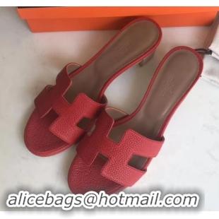 Crafted Hermes Heel 5cm Oasis Slipper Sandals in Togo Leather H701031 Red