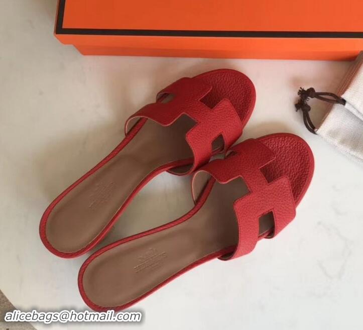 Crafted Hermes Heel 5cm Oasis Slipper Sandals in Togo Leather H701031 Red