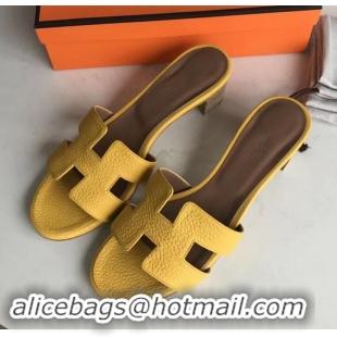 Pretty Style Hermes Heel 5cm Oasis Slipper Sandals in Togo Leather H701031 Yellow