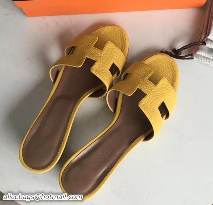 Pretty Style Hermes Heel 5cm Oasis Slipper Sandals in Togo Leather H701031 Yellow