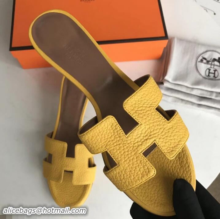 Pretty Style Hermes Heel 5cm Oasis Slipper Sandals in Togo Leather H701031 Yellow