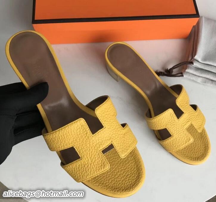 Pretty Style Hermes Heel 5cm Oasis Slipper Sandals in Togo Leather H701031 Yellow