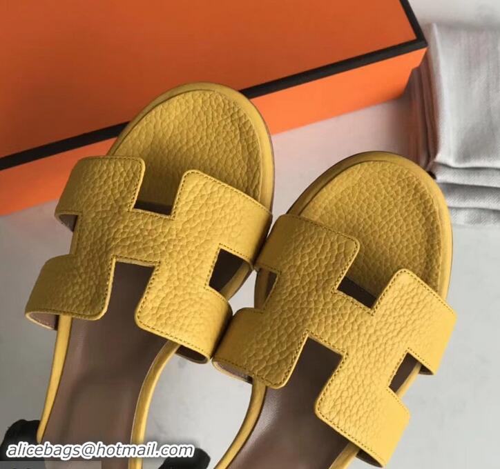 Pretty Style Hermes Heel 5cm Oasis Slipper Sandals in Togo Leather H701031 Yellow