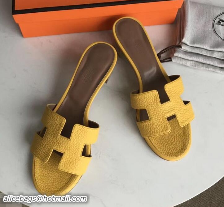 Pretty Style Hermes Heel 5cm Oasis Slipper Sandals in Togo Leather H701031 Yellow