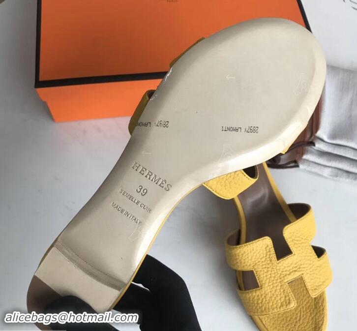 Pretty Style Hermes Heel 5cm Oasis Slipper Sandals in Togo Leather H701031 Yellow