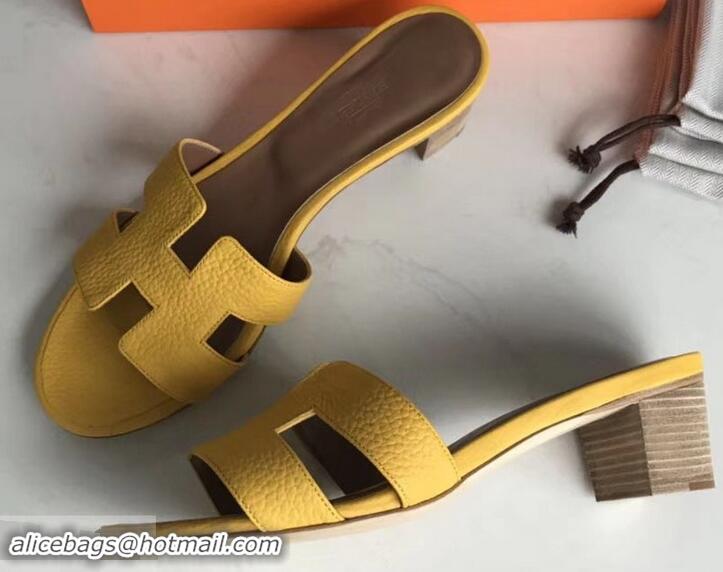 Pretty Style Hermes Heel 5cm Oasis Slipper Sandals in Togo Leather H701031 Yellow