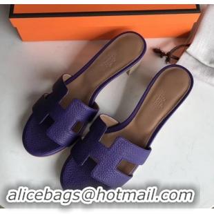 Best Product Hermes Heel 5cm Oasis Slipper Sandals in Togo Leather H701031 Purple