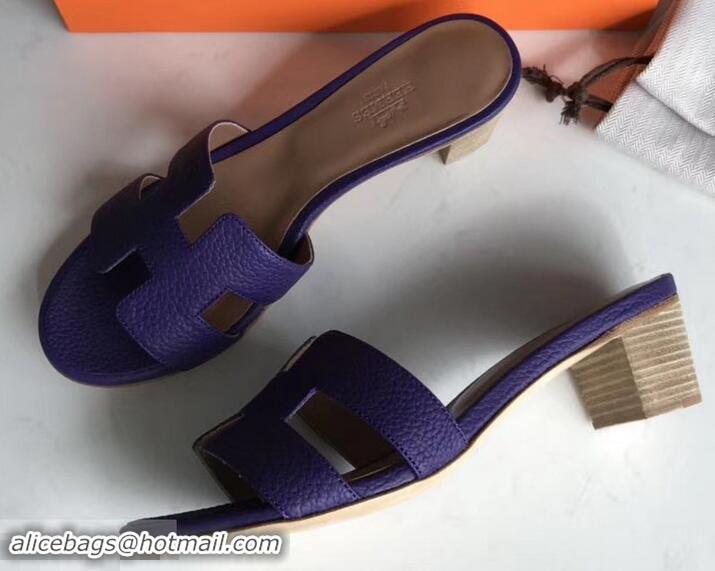 Best Product Hermes Heel 5cm Oasis Slipper Sandals in Togo Leather H701031 Purple