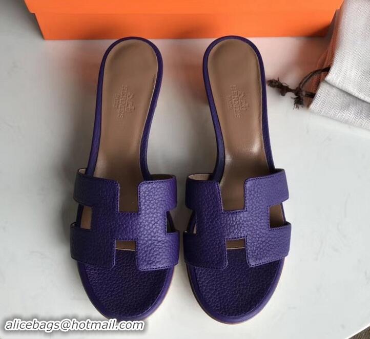 Best Product Hermes Heel 5cm Oasis Slipper Sandals in Togo Leather H701031 Purple