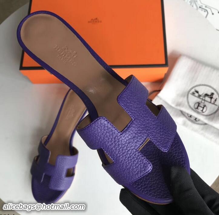 Best Product Hermes Heel 5cm Oasis Slipper Sandals in Togo Leather H701031 Purple