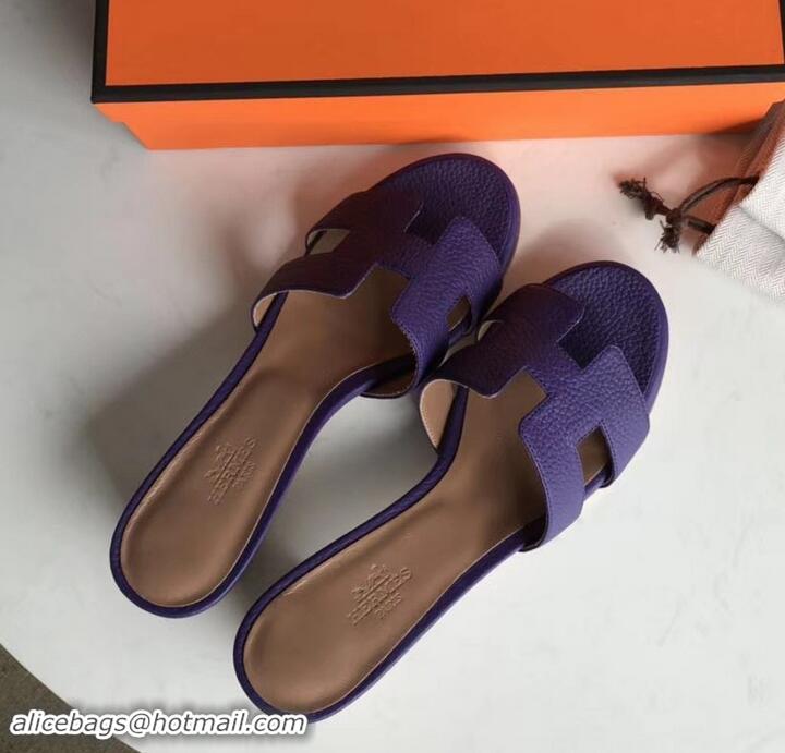 Best Product Hermes Heel 5cm Oasis Slipper Sandals in Togo Leather H701031 Purple