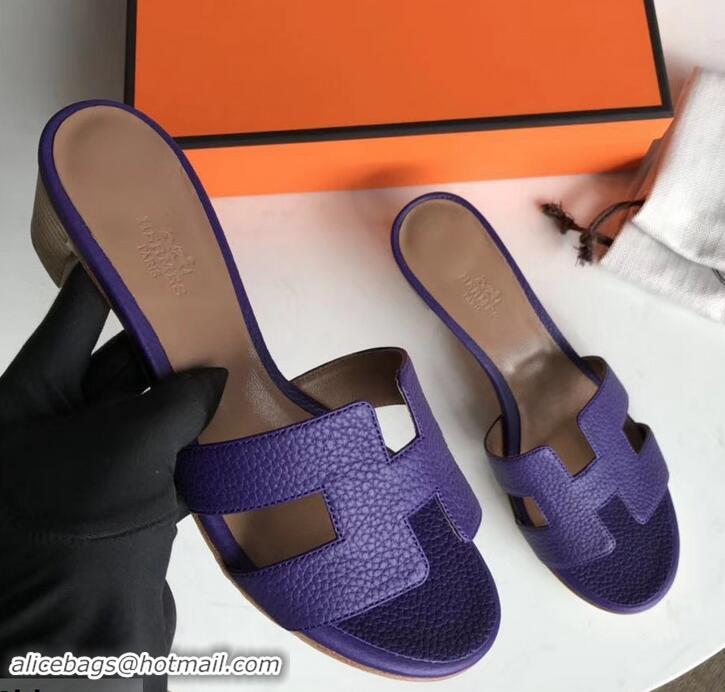 Best Product Hermes Heel 5cm Oasis Slipper Sandals in Togo Leather H701031 Purple