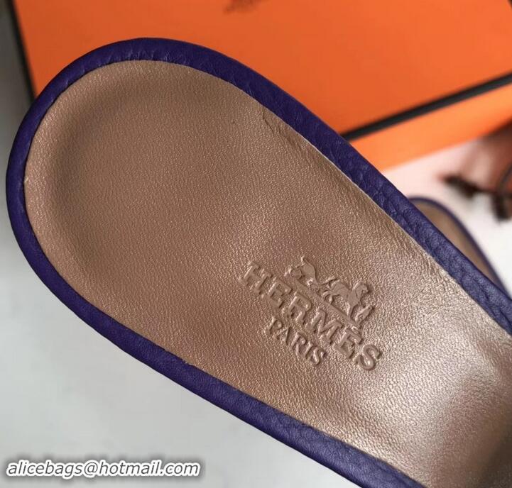 Best Product Hermes Heel 5cm Oasis Slipper Sandals in Togo Leather H701031 Purple