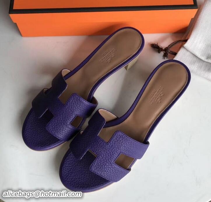 Best Product Hermes Heel 5cm Oasis Slipper Sandals in Togo Leather H701031 Purple