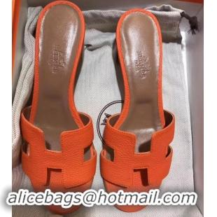 Sophisticated Hermes Heel 5cm Oasis Slipper Sandals in Togo Leather H701033 Orange