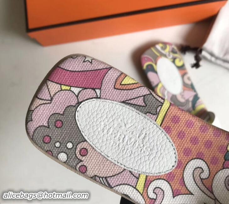 Good Looking Hermes Print Oran Flat Slipper Sandals H701038 White