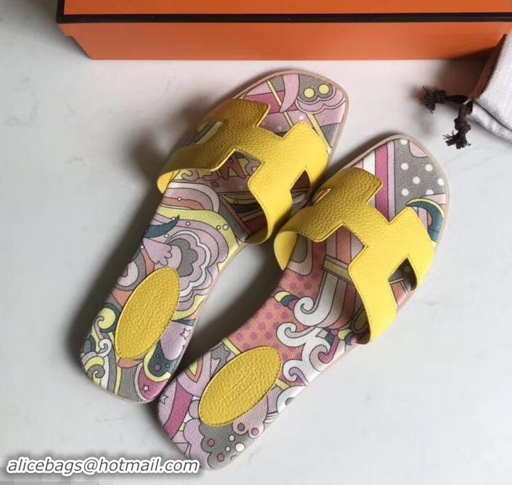 Trendy Design Hermes Print Oran Flat Slipper Sandals H701038 Yellow