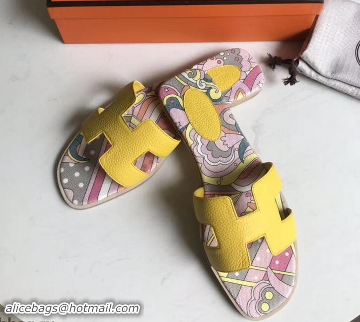 Trendy Design Hermes Print Oran Flat Slipper Sandals H701038 Yellow