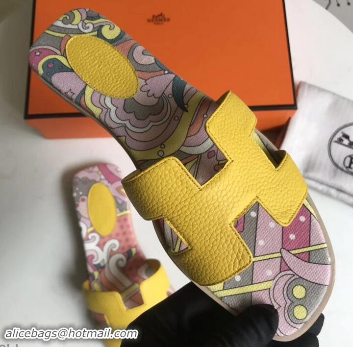 Trendy Design Hermes Print Oran Flat Slipper Sandals H701038 Yellow