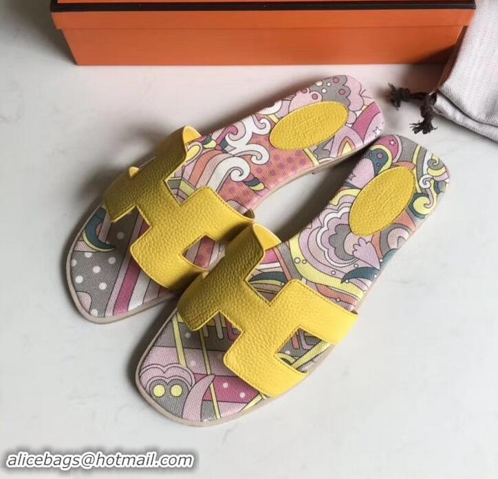 Trendy Design Hermes Print Oran Flat Slipper Sandals H701038 Yellow