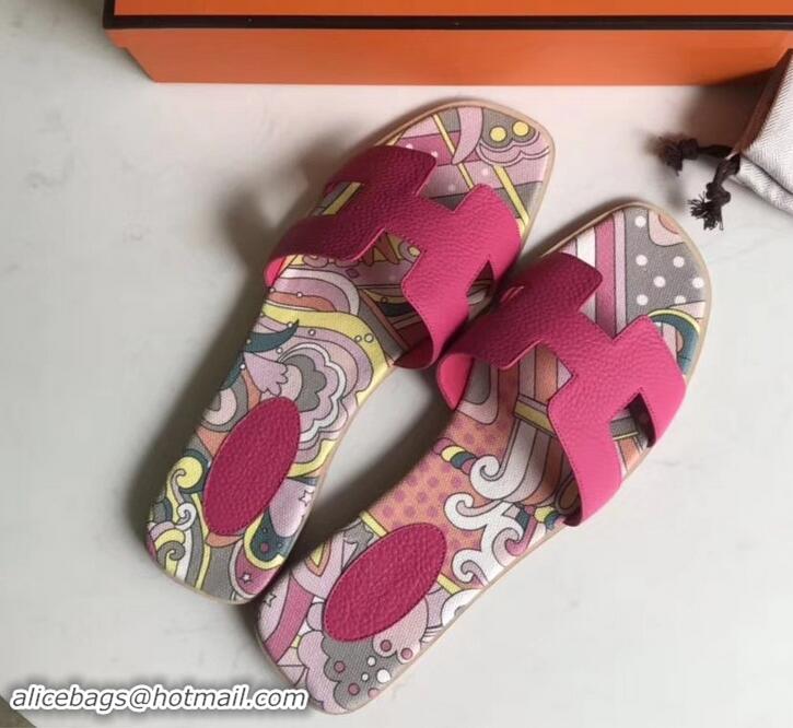 Good Quality Hermes Print Oran Flat Slipper Sandals H701038 Fuchsia